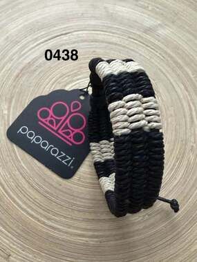 Paparazzi Rural Rogue Bungee Black and White Woven Pull String Bracelet